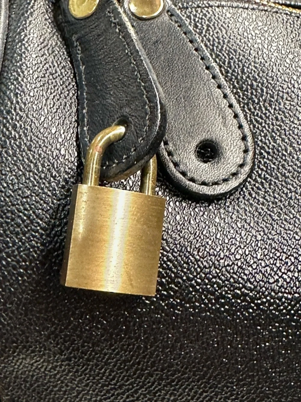 Versace Unisex Black Leather Duffel with Gold Medallion